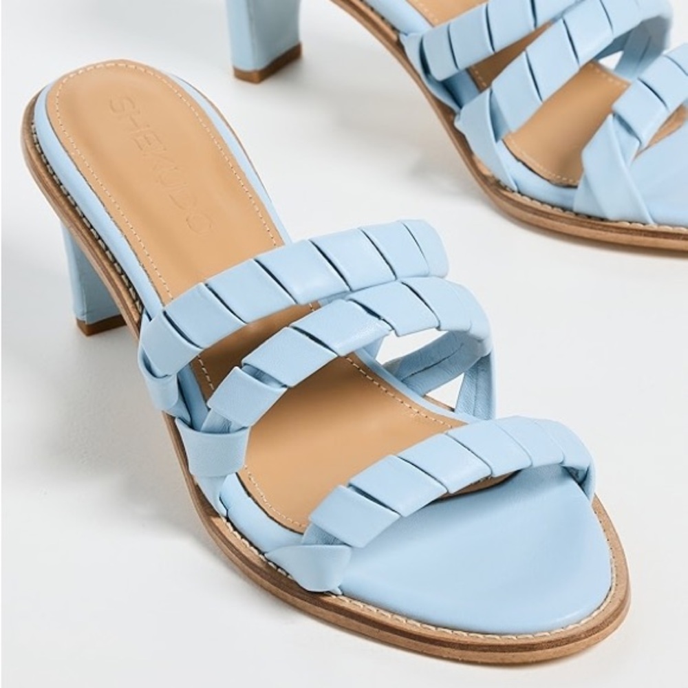 Shekudo Gordons Bay Leather Heeled Sandals in Baby Blue